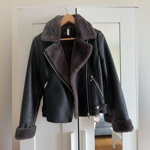 Mango Faux Fur Biker Jacket